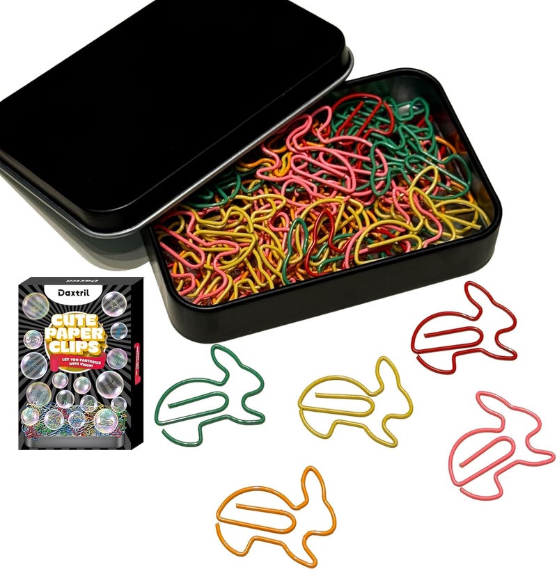 Daxtril Cute Paper Clips, 60 PCS Rabbit Shaped Paper Clips Animal Bookmarks Assorted Colors, Fun Office Gifts for Women Coworkers Teachers Students Girls Boys Rabbit Lovers, Christmas Gifts - Image 1